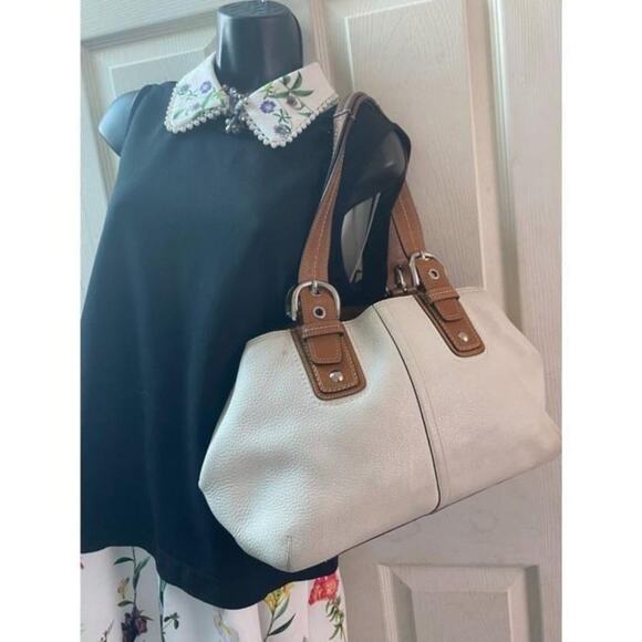 COACH Large White Brown Leather Shoulder Bag - Picture 6 of 9